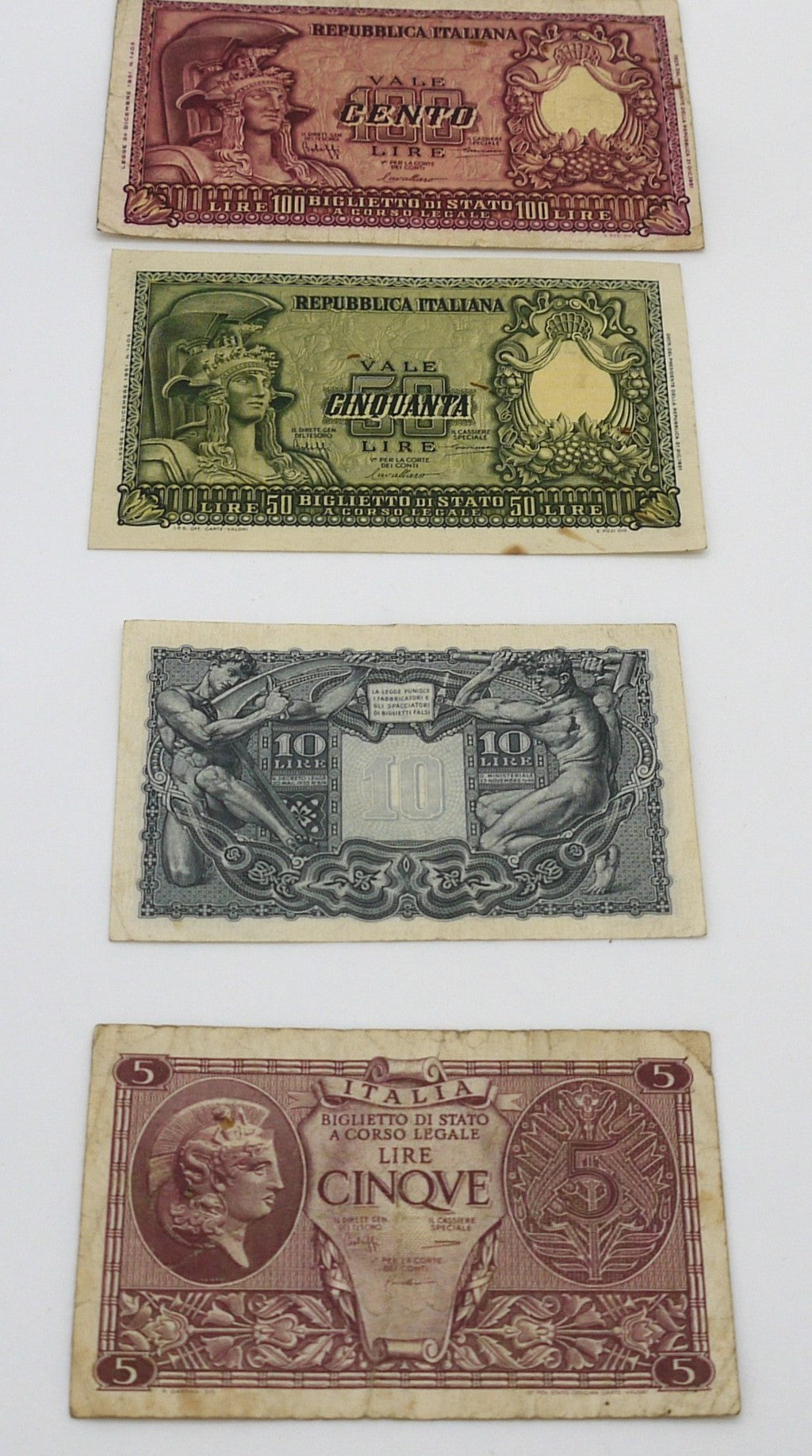 Lotto n°1- 4 Banconote della Repubblica Italiana- Epoca: 1944-1951