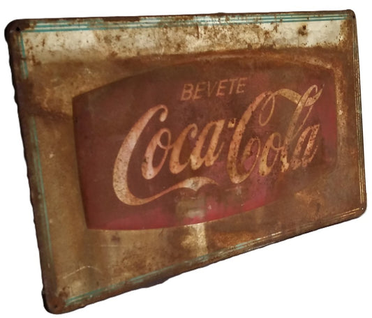 "Bevete Coca Cola"- Insegna pubblicitaria metallica Originale-Epoca: anni 50