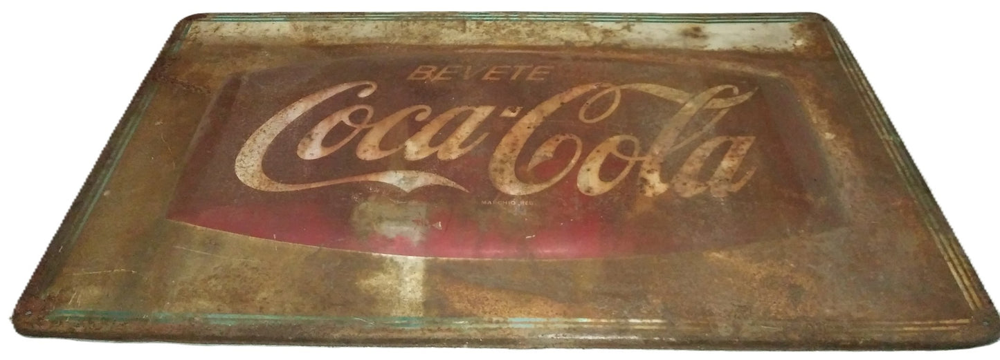 "Bevete Coca Cola"- Insegna pubblicitaria metallica Originale-Epoca: anni 50