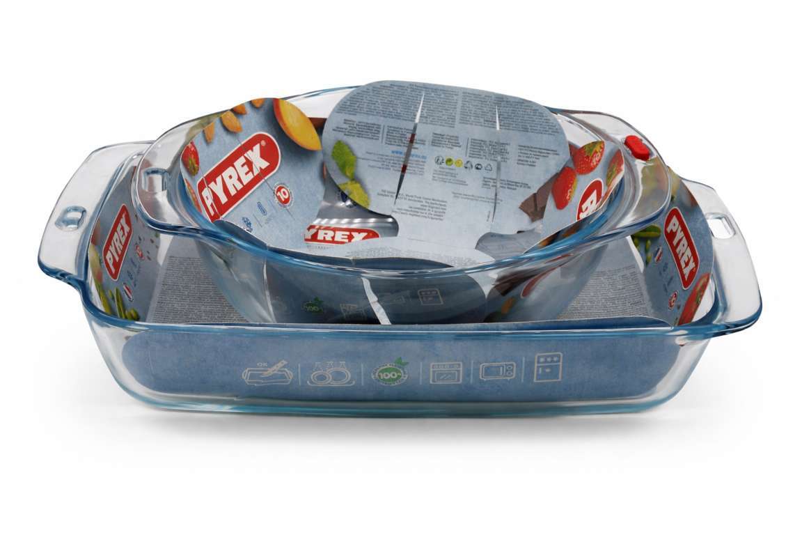 Pirofile Pyrex Set 2 – Rettangolare 3.9L + Semisfera 2.8L – Vetro Borosilicato – Epoca: 2000–2010