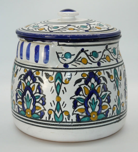 Barattolo Tunisino in Ceramica – Artigianato di Nabeul –decorato a mano- Motivi Berberi-Epoca: 1970