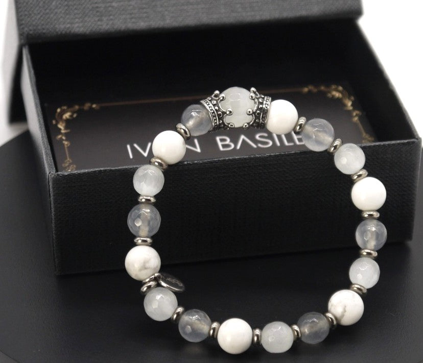 Bracciale Ivan Basile pietra naturale- bianco/grigio-Misura XS