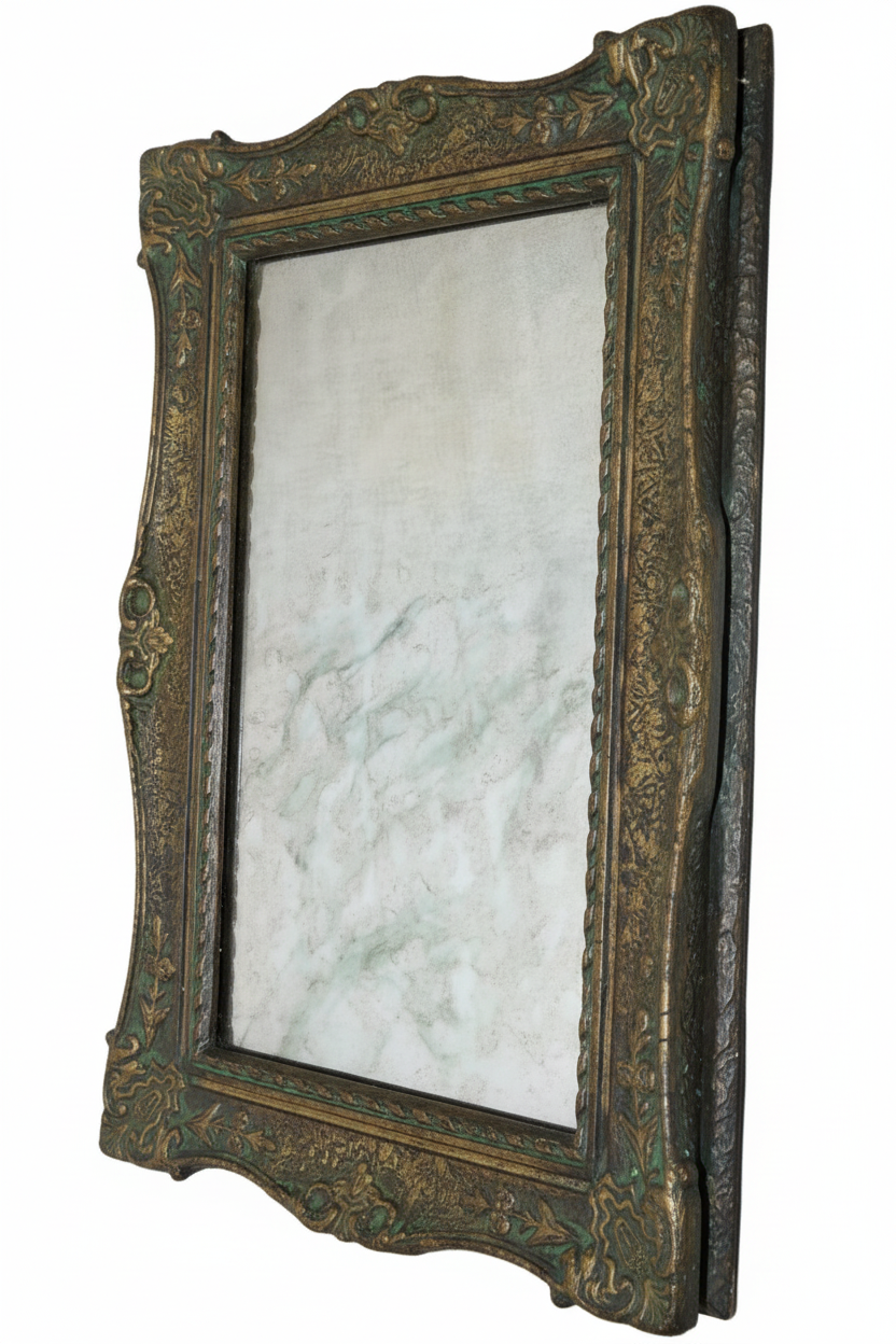 Specchio da parete Anticato in Bronzo pesante-Epoca decennio 1980/90