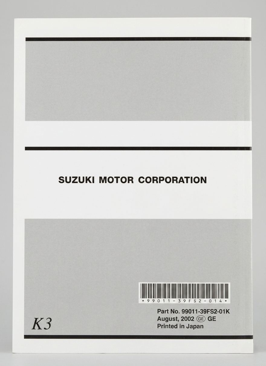Manuale d'Uso Originale Suzuki GSX-R600 K3 – Fahrerhandbuch OEM Tedesco – Epoca: 2003 copertina retro
