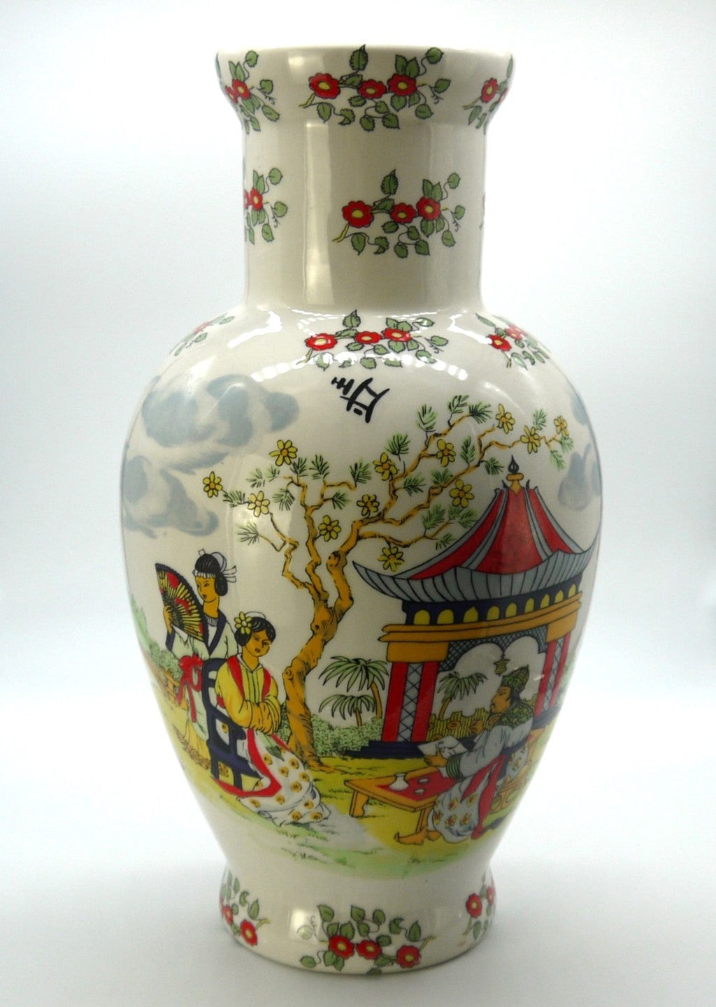 Vaso Orientale Decorativo Vintage in Ceramica Policroma – H 36 cm-Epoca: Anni ’60–’80