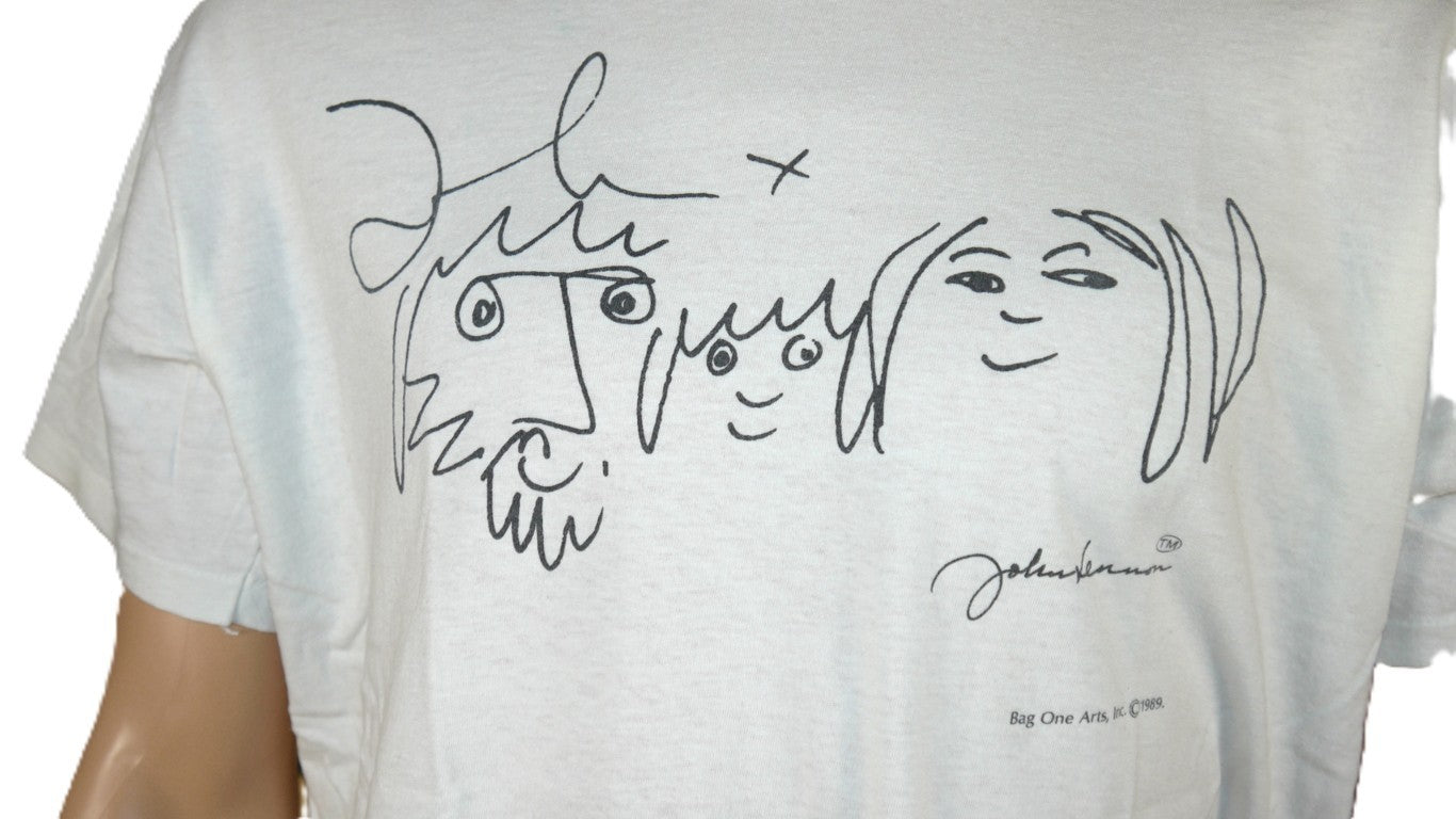 T-Shirt John Lennon Self Portrait & Yoko Ono – Bag One Arts Inc. © 1989 – Seiko Edition dettaglio vista petto con flash