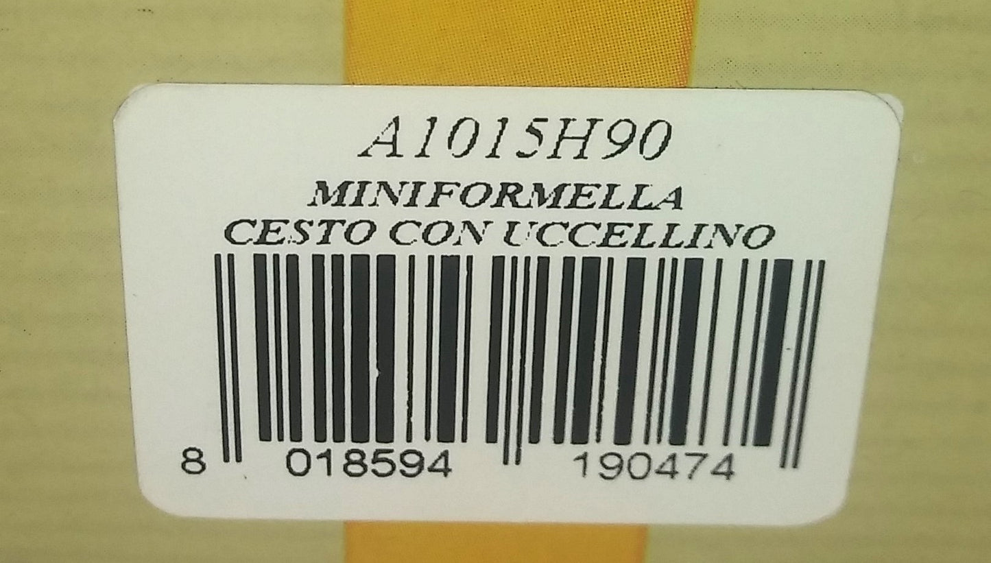 Mini formella cestino con uccellino dettaglio etichetta esterna