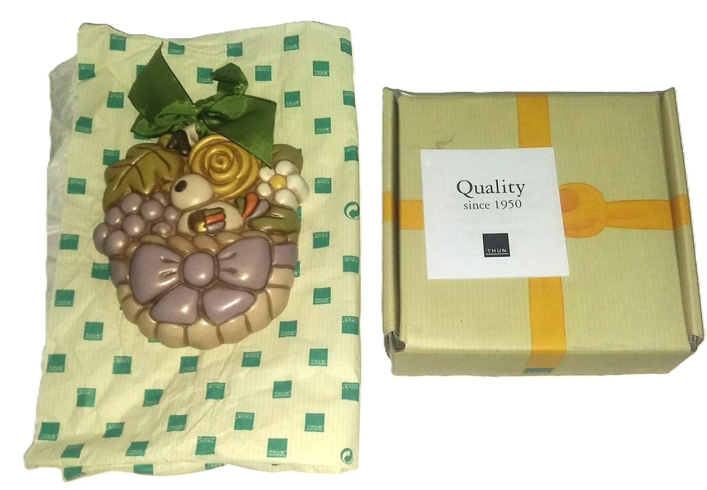 Mini formella cestino con uccellino dettaglio packaging completo e certificato