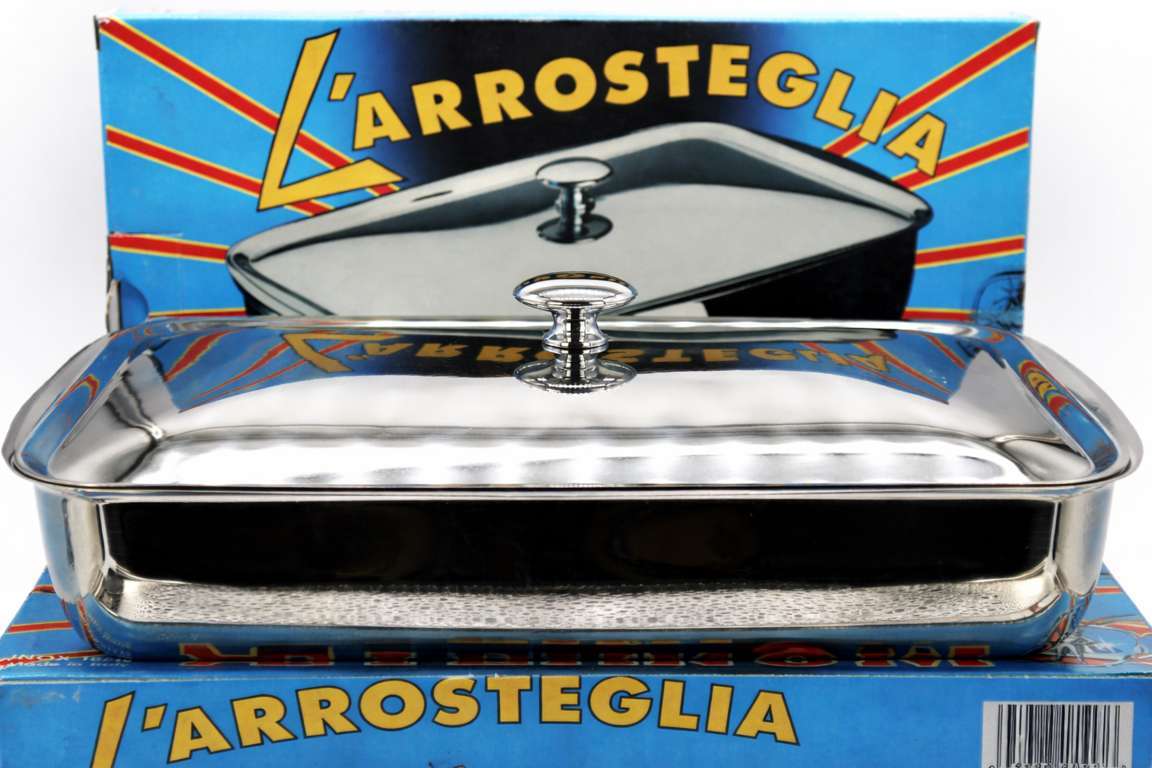 Arrostiera Aeternum (1pz) 30×20 in acciaio inox 18/10 coperchio – Epoca: Fine anni ’90 – primi anni 2000