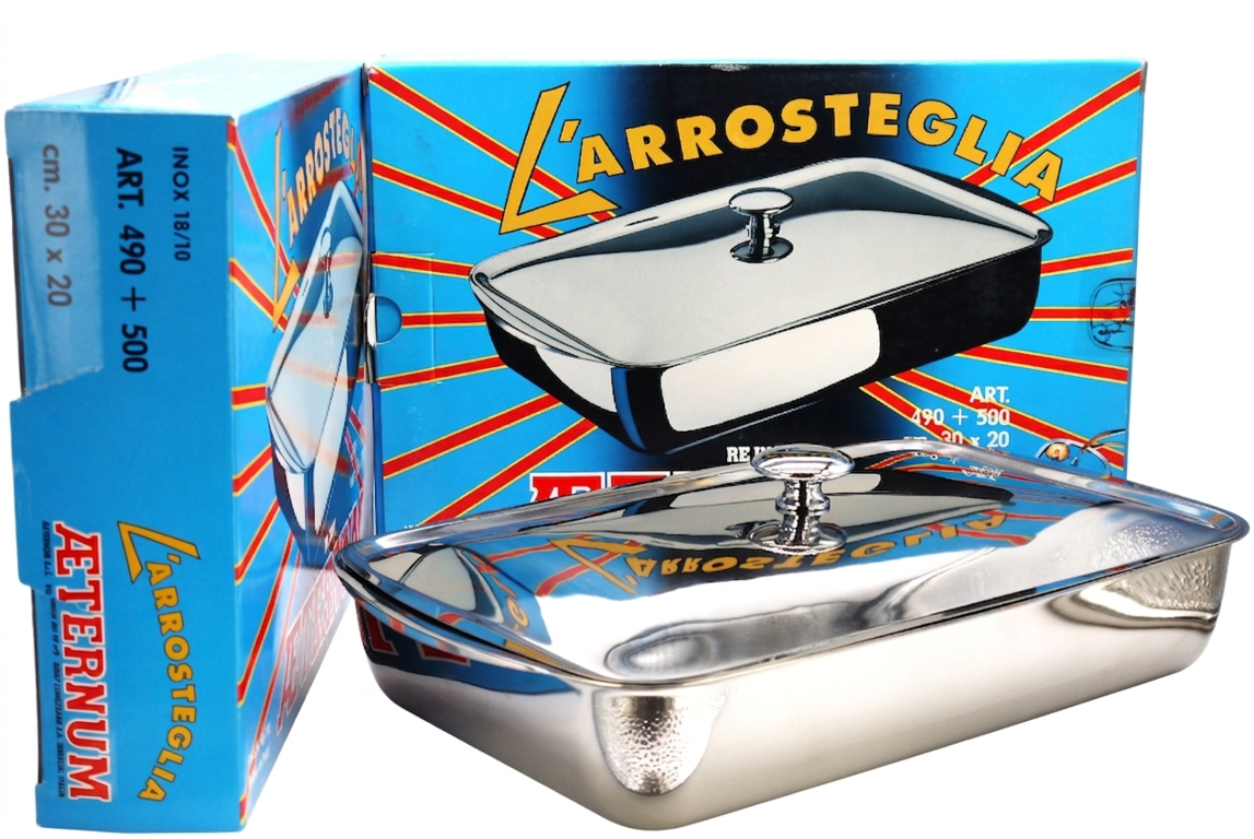 Arrostiera Aeternum (1pz) 30×20 in acciaio inox 18/10 coperchio – Epoca: Fine anni ’90 – primi anni 2000