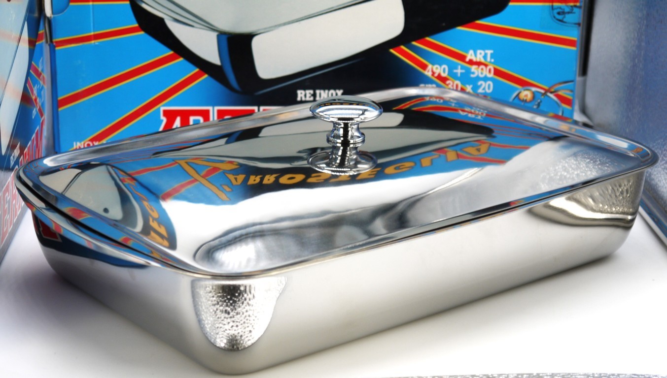 Arrostiera Aeternum (1pz) 30×20 in acciaio inox 18/10 coperchio – Epoca: Fine anni ’90 – primi anni 2000