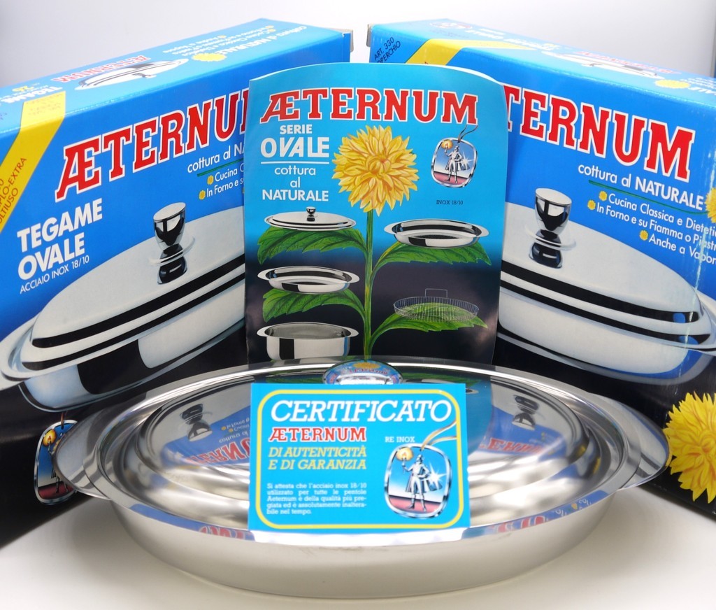 Tegame ovale (1pz) Aeternum acciaio inox 18/10 con coperchio – Epoca: Fine anni ’90 – primi anni 2000