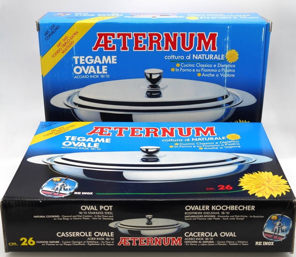 Tegame ovale (1pz) Aeternum acciaio inox 18/10 con coperchio – Epoca: Fine anni ’90 – primi anni 2000