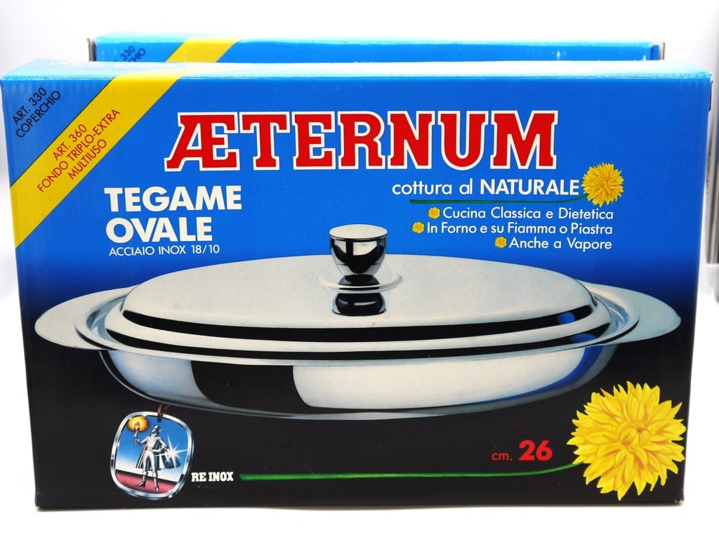 Tegame ovale (1pz) Aeternum acciaio inox 18/10 con coperchio – Epoca: Fine anni ’90 – primi anni 2000