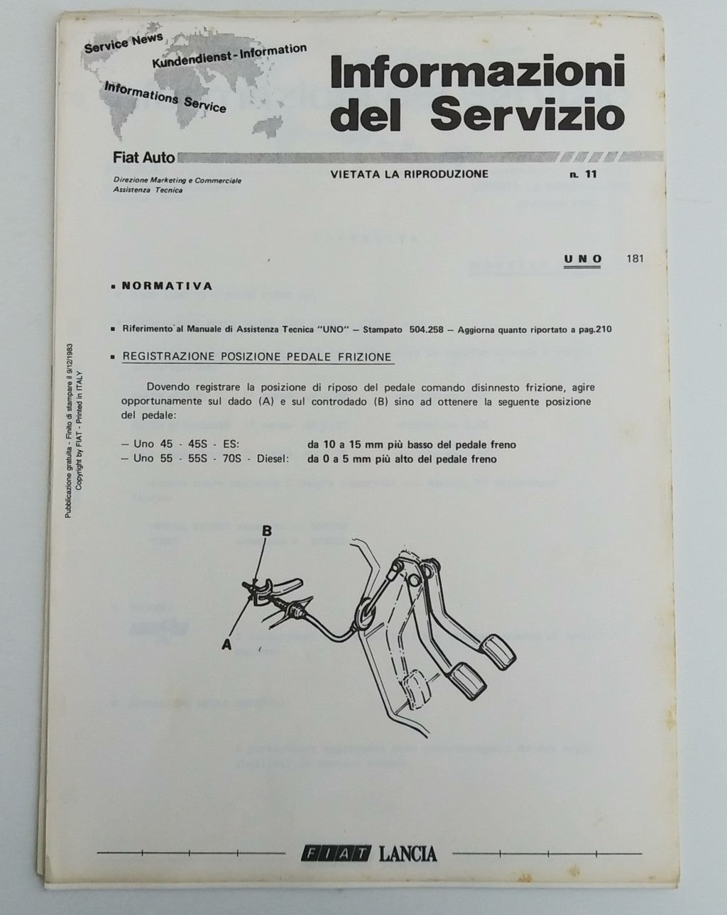 Manuel d'atelier d'origine Fiat Uno - Période : 1983