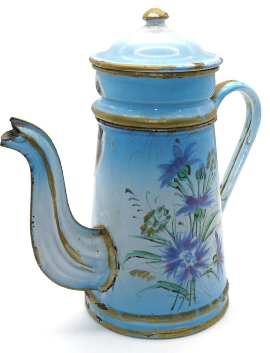Antica Caffettiera Vintage in Latta Smaltata con Decoro Floreale – Epoca: 1940/1950