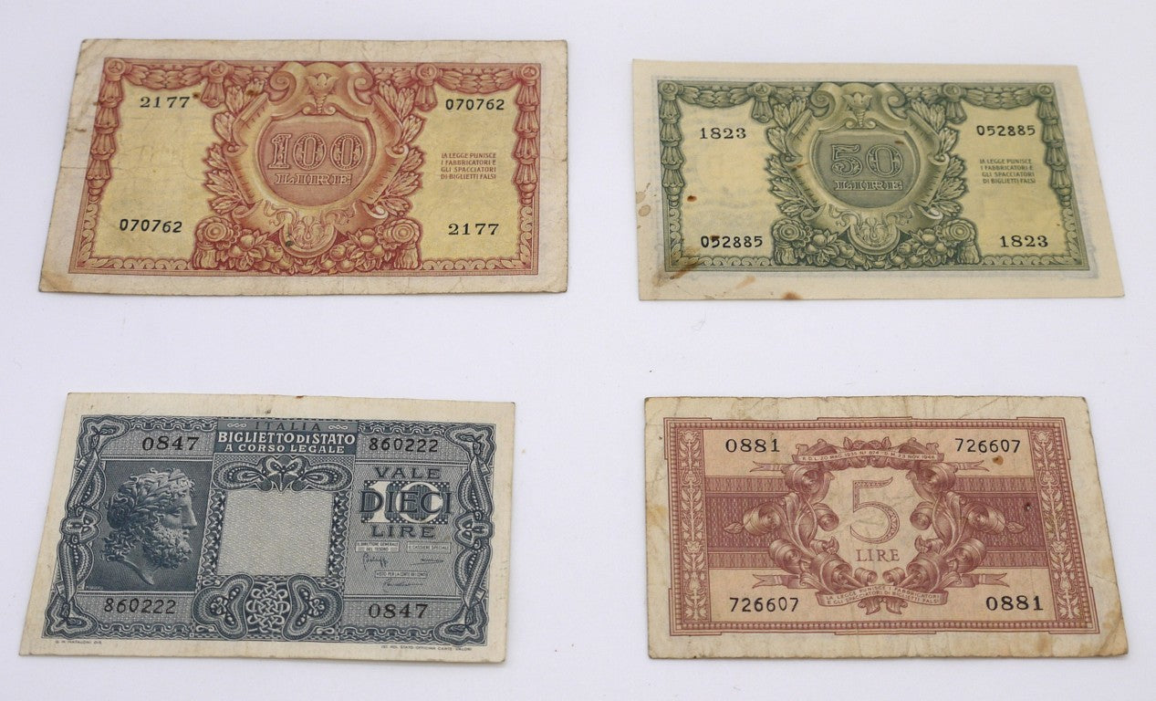 Lotto n°1- 4 Banconote della Repubblica Italiana- Epoca: 1944-1951