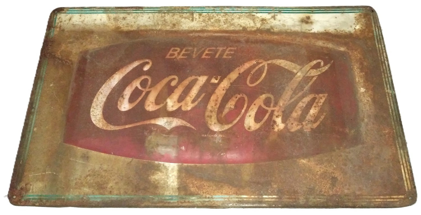 "Bevete Coca Cola"- Insegna pubblicitaria metallica Originale-Epoca: anni 50