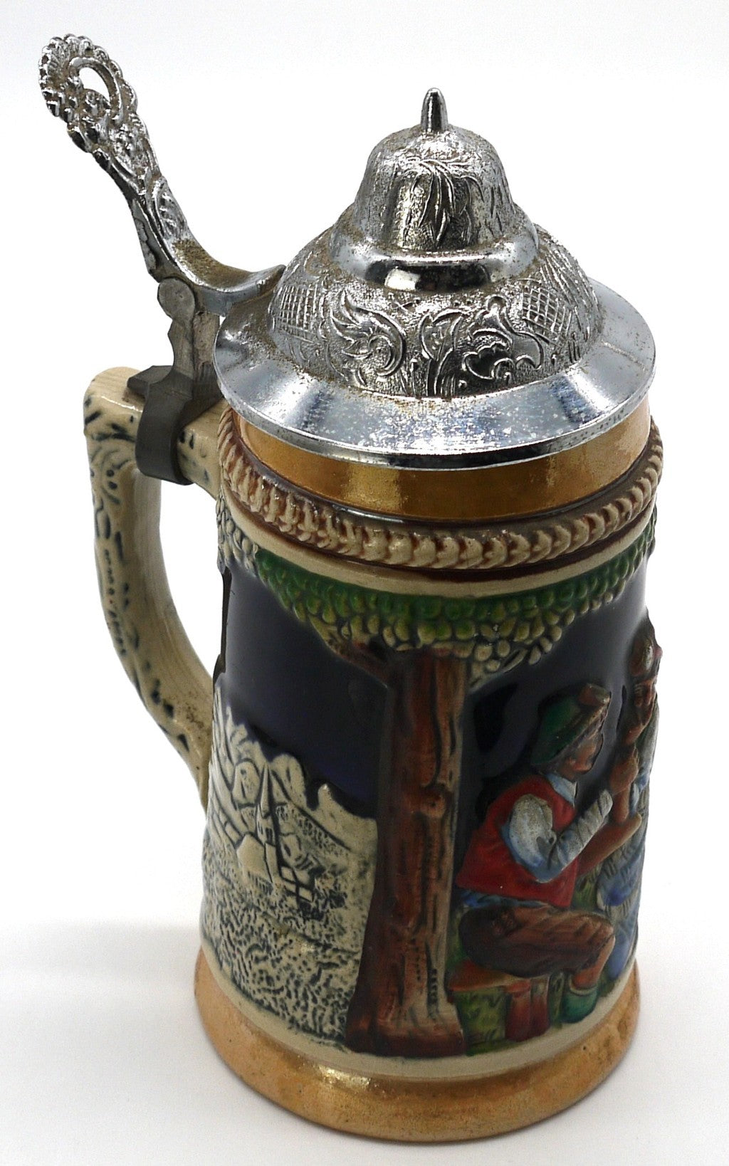 Boccale tradizionale per birra con coperchio e manico in Peltro -300cc-Epoca:1970/71