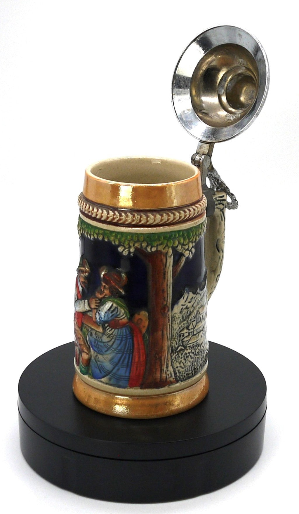 Boccale tradizionale per birra con coperchio e manico in Peltro -300cc-Epoca:1970/71