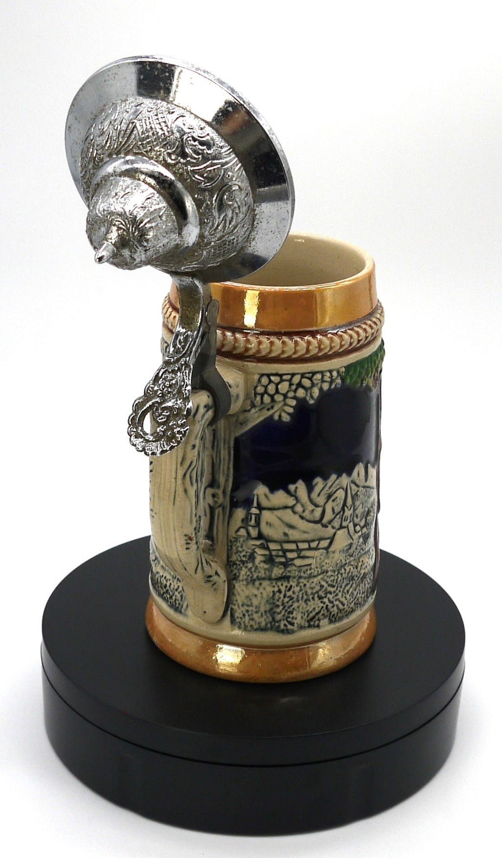 Boccale tradizionale per birra con coperchio e manico in Peltro -300cc-Epoca:1970/71