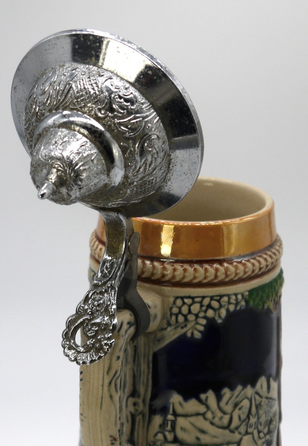 Boccale tradizionale per birra con coperchio e manico in Peltro -300cc-Epoca:1970/71