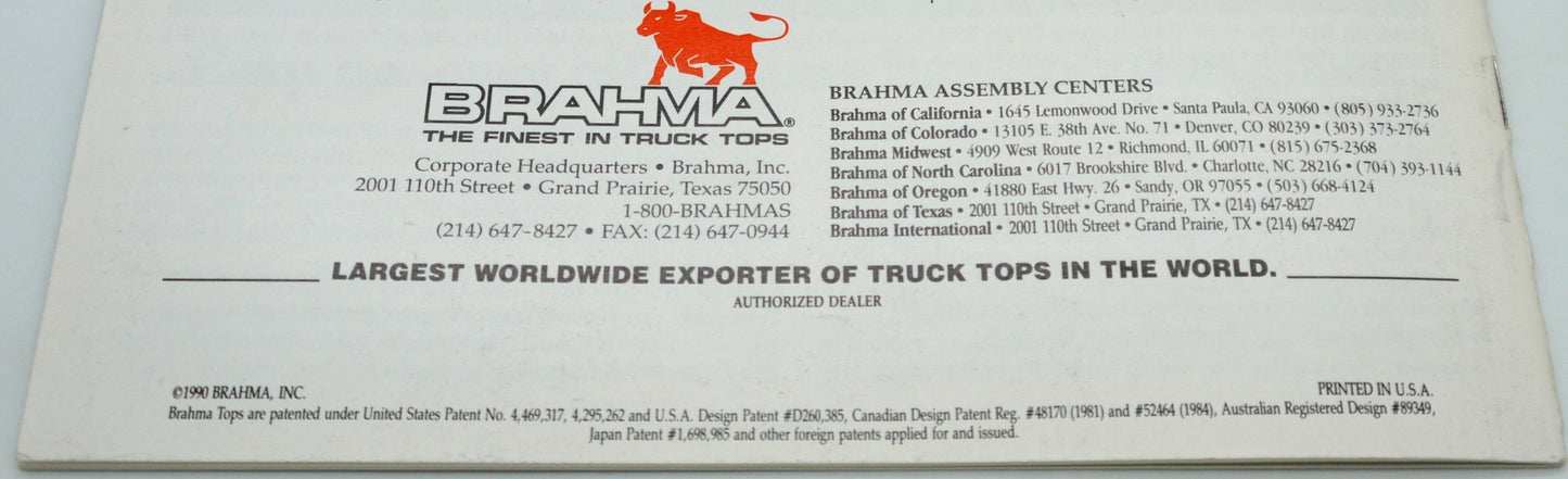 Brahma - The Finest in Truck Tops dettaglio in calce copertina retro