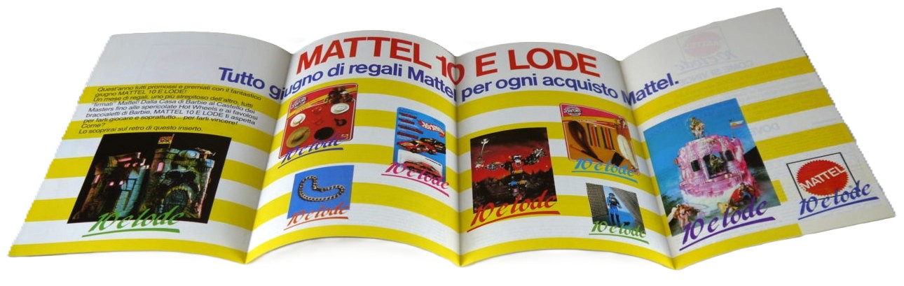 Pieghevole Concorso "Mattel 10 e Lode" volantino vista frontale inclinato