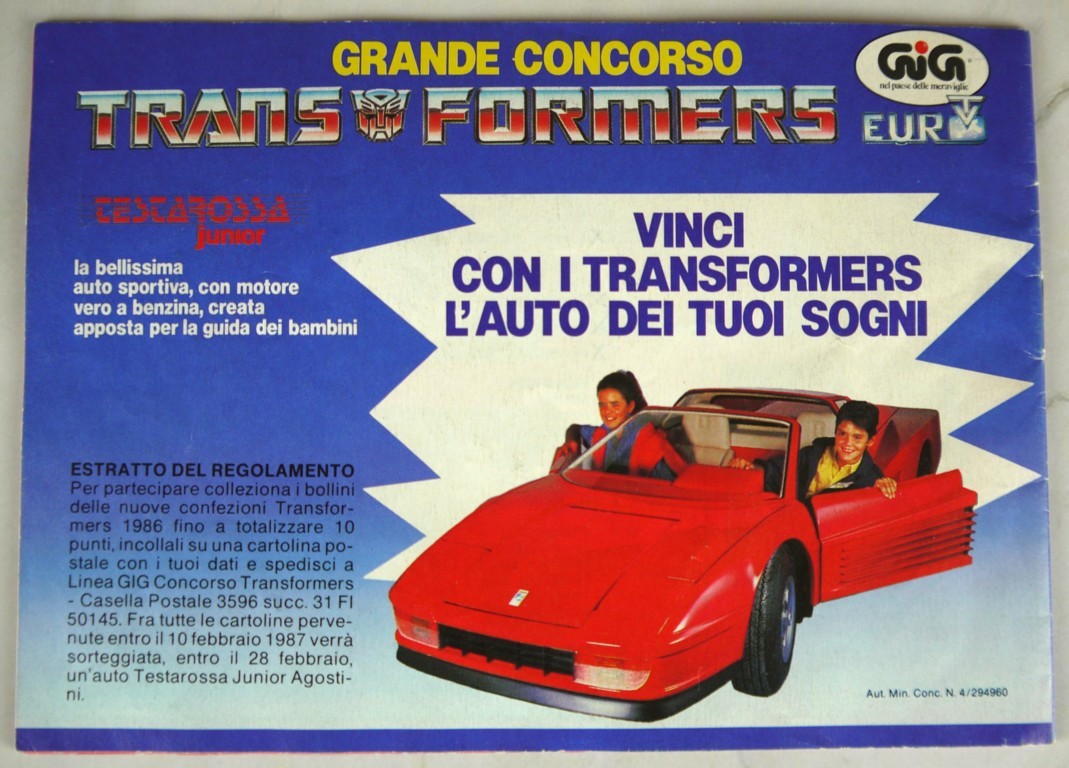 Brochure Transformers Giochiamo a Trasformer  1985 vista copertina retro