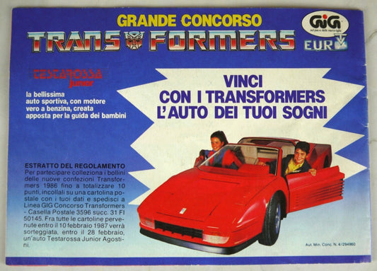 Brochure Transformers Giochiamo a Trasformer  1985 vista copertina retro