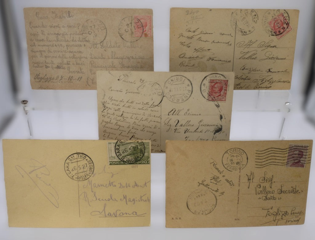 Lot de cartes postales anciennes - Italie - Voyage - Timbrées - 5 pièces - Période : 1910-1929