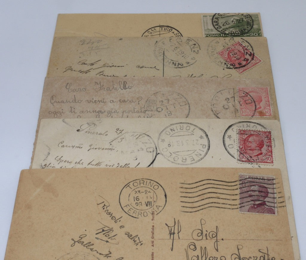 Lot de cartes postales anciennes - Italie - Voyage - Timbrées - 5 pièces - Période : 1910-1929