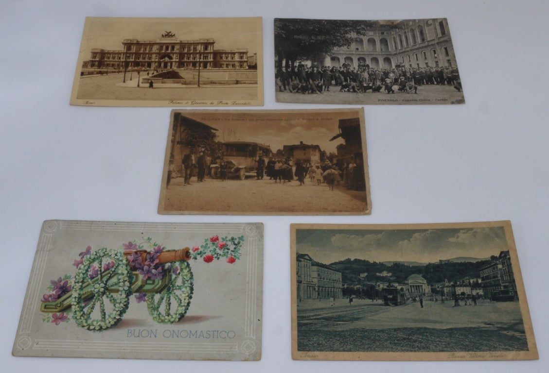 Lot de cartes postales anciennes - Italie - Voyage - Timbrées - 5 pièces - Période : 1910-1929