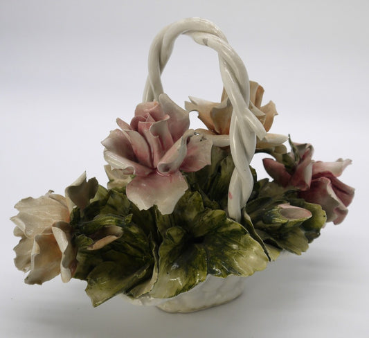 Cestino Floreale in Ceramica Artistica Italiana Stile Capodimonte – Decorazione Vintage-Epoca: Anni ’60/’70