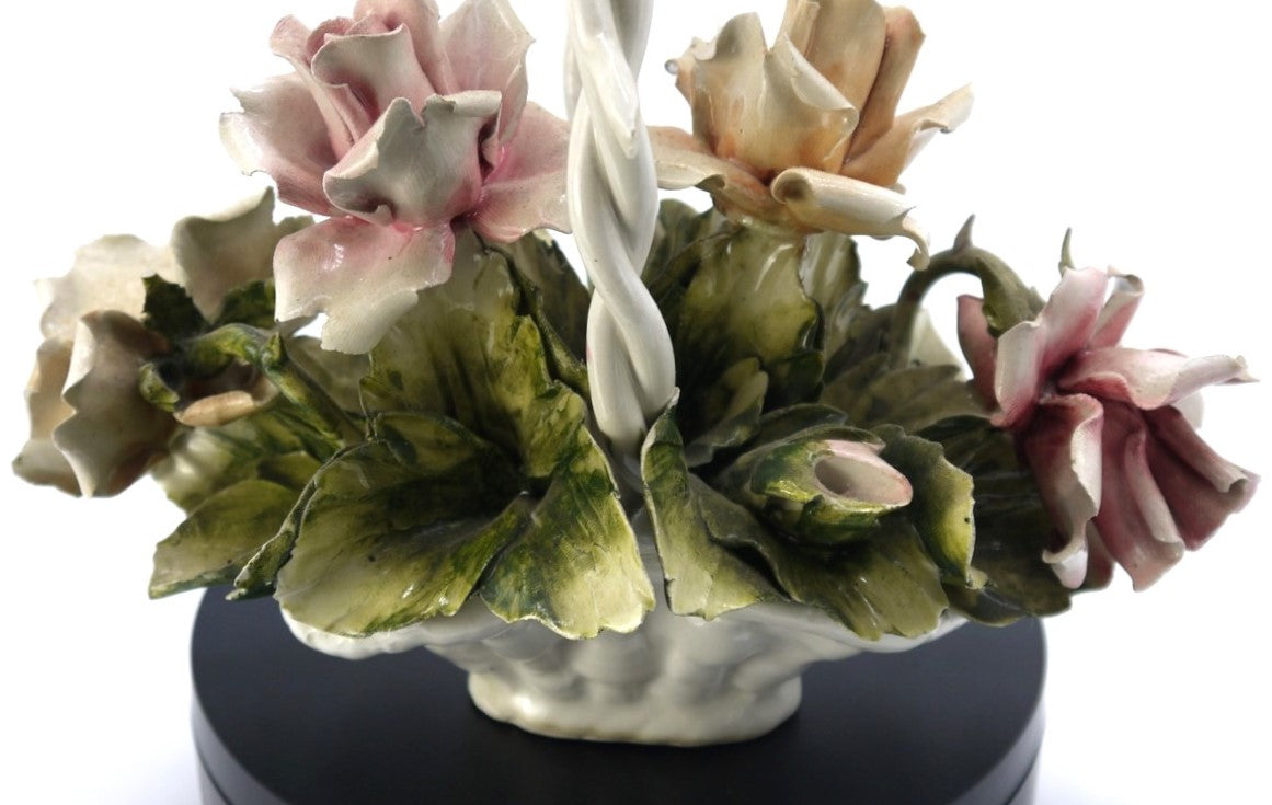 Cestino Floreale in Ceramica Artistica Italiana Stile Capodimonte – Decorazione Vintage-Epoca: Anni ’60/’70