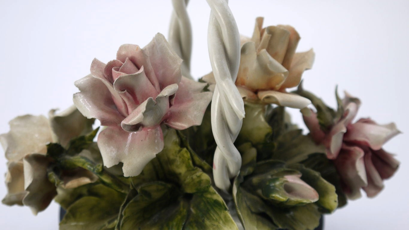 Cestino Floreale in Ceramica Artistica Italiana Stile Capodimonte – Decorazione Vintage-Epoca: Anni ’60/’70