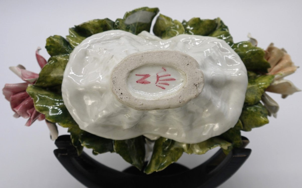 Cestino Floreale in Ceramica Artistica Italiana Stile Capodimonte – Decorazione Vintage-Epoca: Anni ’60/’70