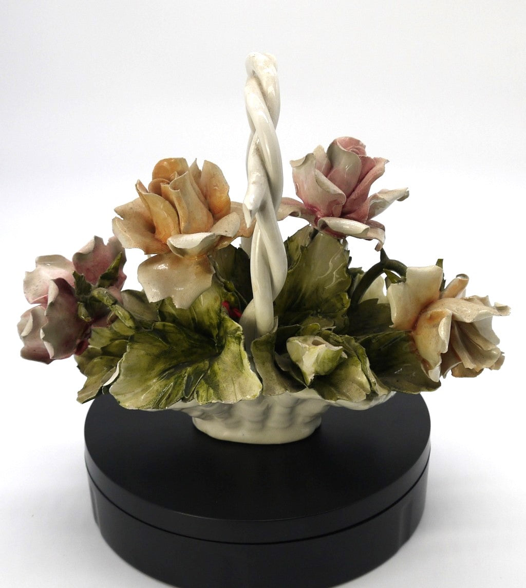 Cestino Floreale in Ceramica Artistica Italiana Stile Capodimonte – Decorazione Vintage-Epoca: Anni ’60/’70