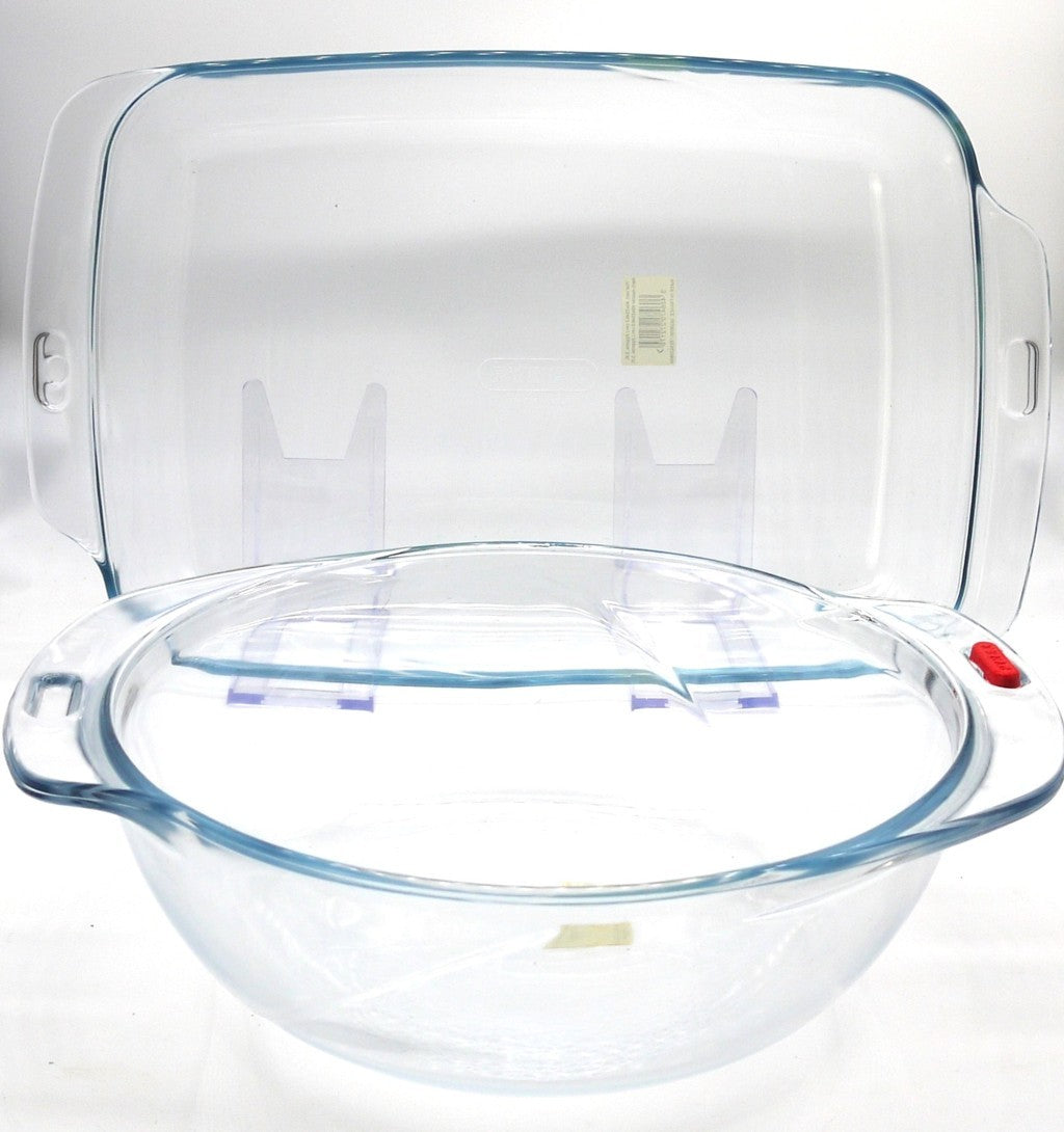 Pirofile Pyrex Set 2 – Rettangolare 3.9L + Semisfera 2.8L – Vetro Borosilicato – Epoca: 2000–2010