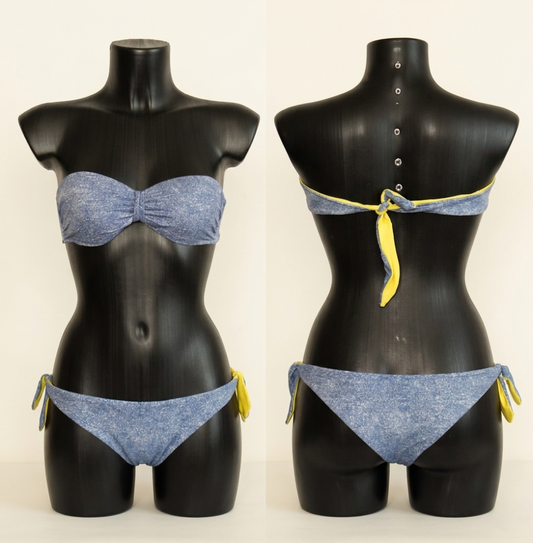 Tezenis Bikini a Fascia "Denim &amp; Fluo Glow" vista completa fronte/retro