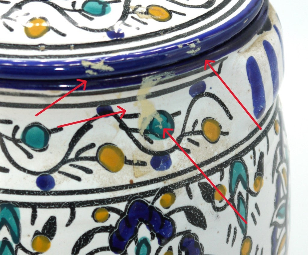 Barattolo Tunisino in Ceramica – Artigianato di Nabeul  –decorato a mano- Motivi Berberi-Epoca: 1970