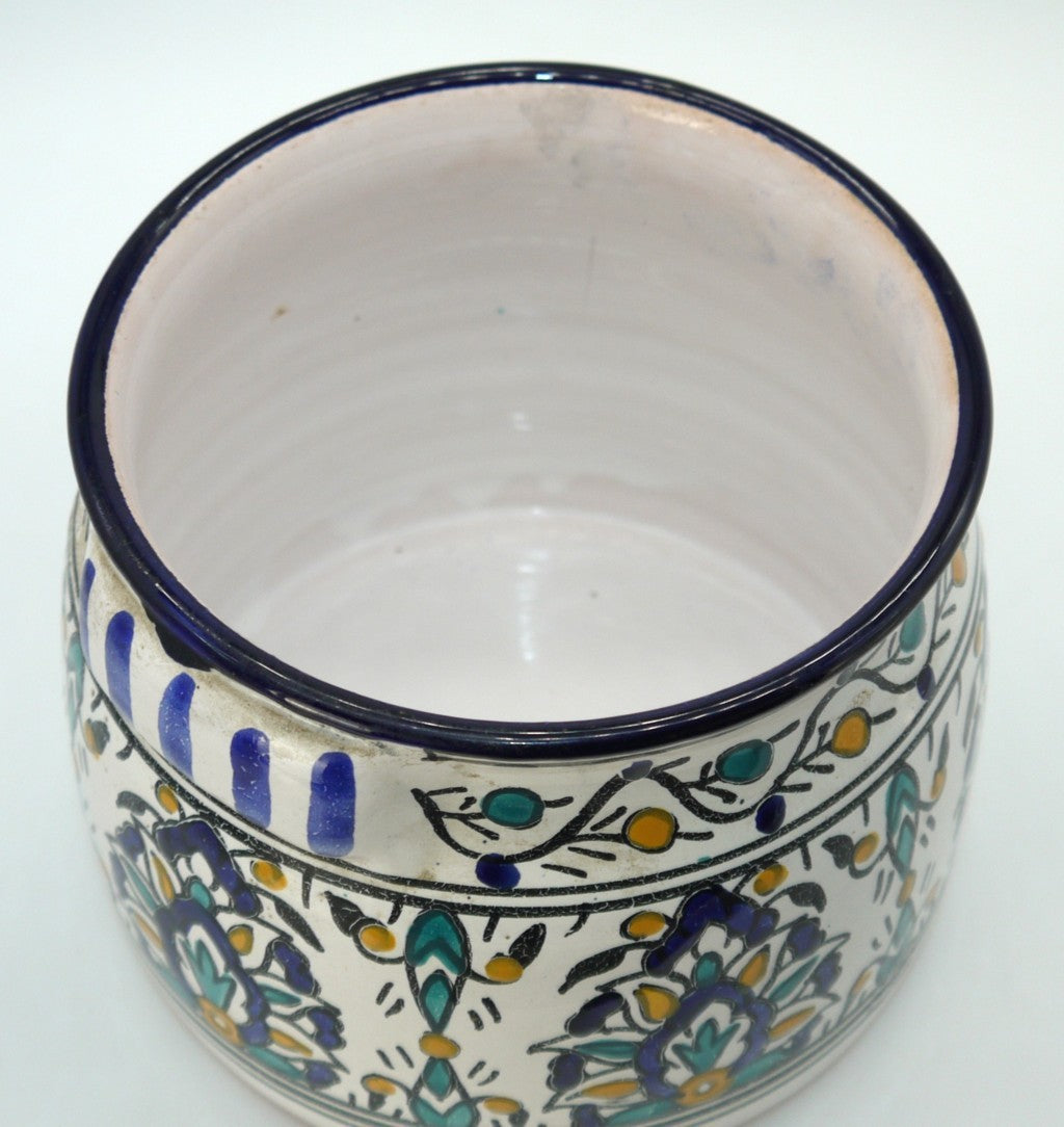 Barattolo Tunisino in Ceramica – Artigianato di Nabeul  –decorato a mano- Motivi Berberi-Epoca: 1970