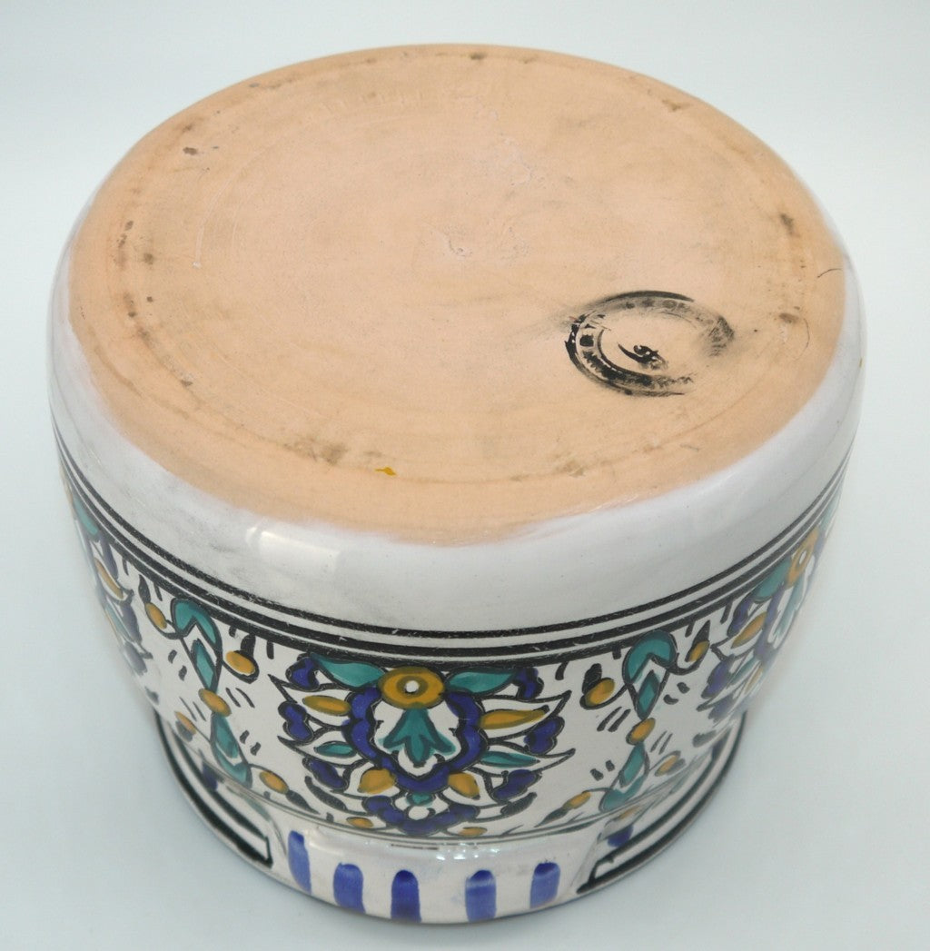 Barattolo Tunisino in Ceramica – Artigianato di Nabeul  –decorato a mano- Motivi Berberi-Epoca: 1970