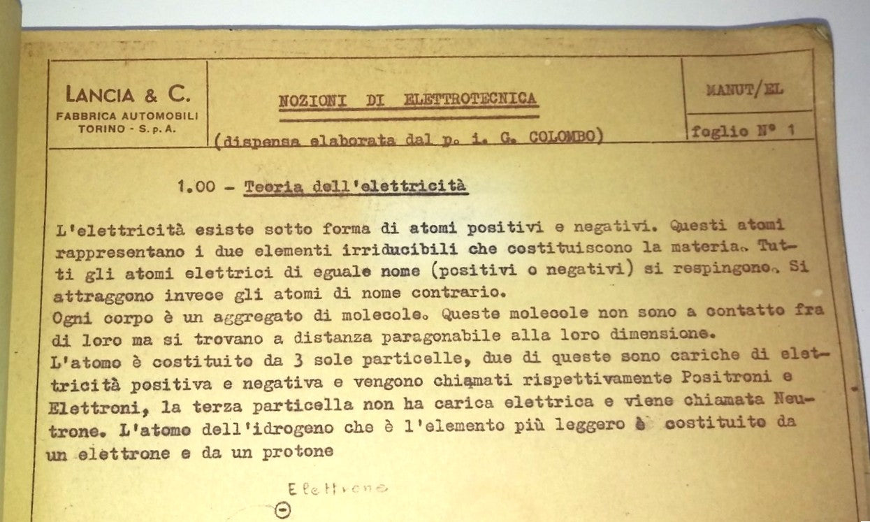 Dispensa di Elettrotecnica "Lancia e C. Fabbrica Automobili Torino SpA"-Epoca: 1963-1968