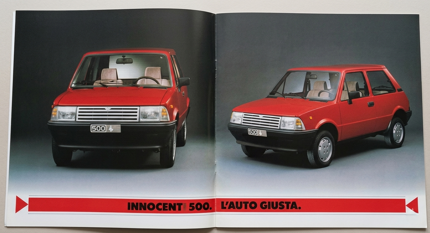 Innocenti 500 “L’Auto Giusta” dettaglio interno brochure