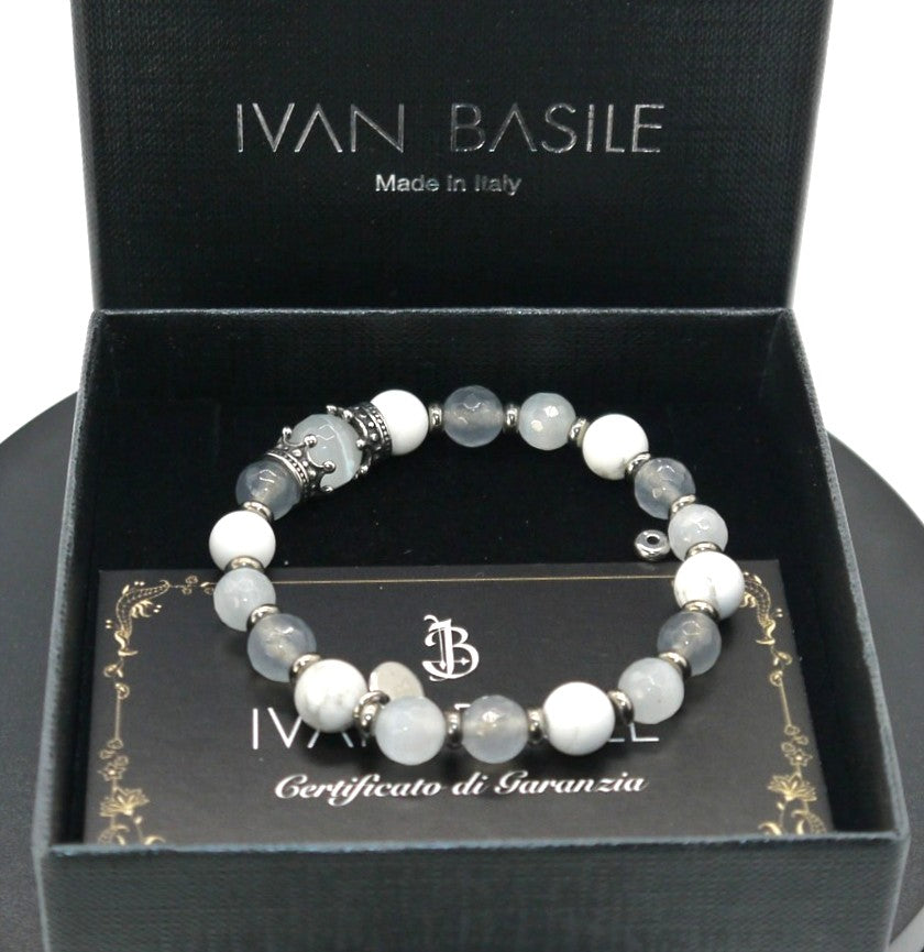 Bracelet Ivan Basile en pierre naturelle - Blanc/Gris - Taille XS