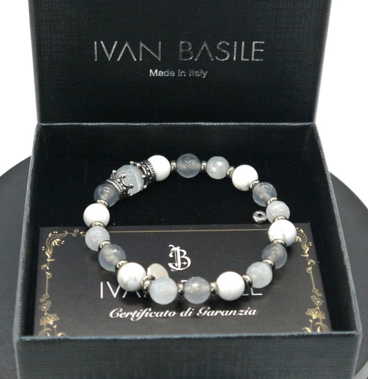 Bracciale Ivan Basile pietra naturale- bianco/grigio-Misura XS