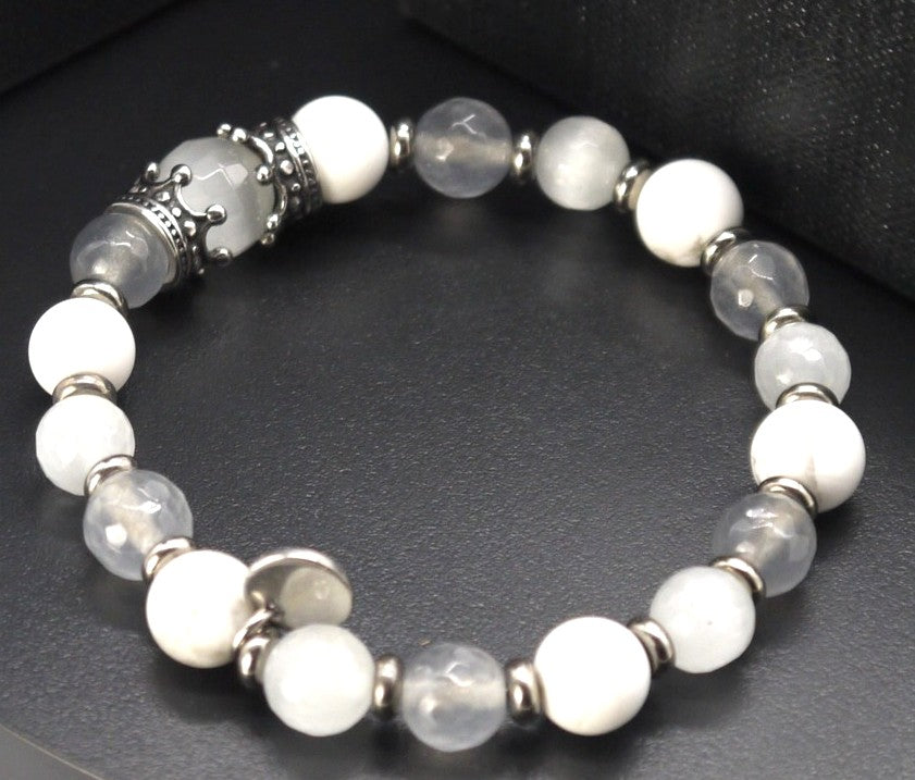 Bracelet Ivan Basile en pierre naturelle - Blanc/Gris - Taille XS