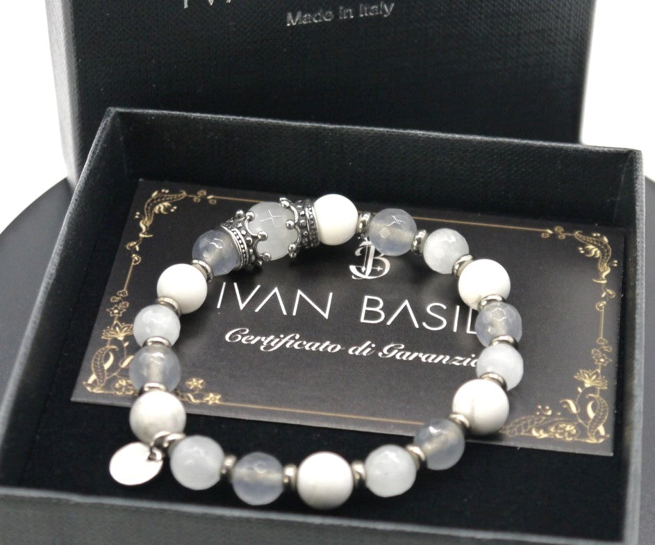 Bracelet Ivan Basile en pierre naturelle - Blanc/Gris - Taille XS
