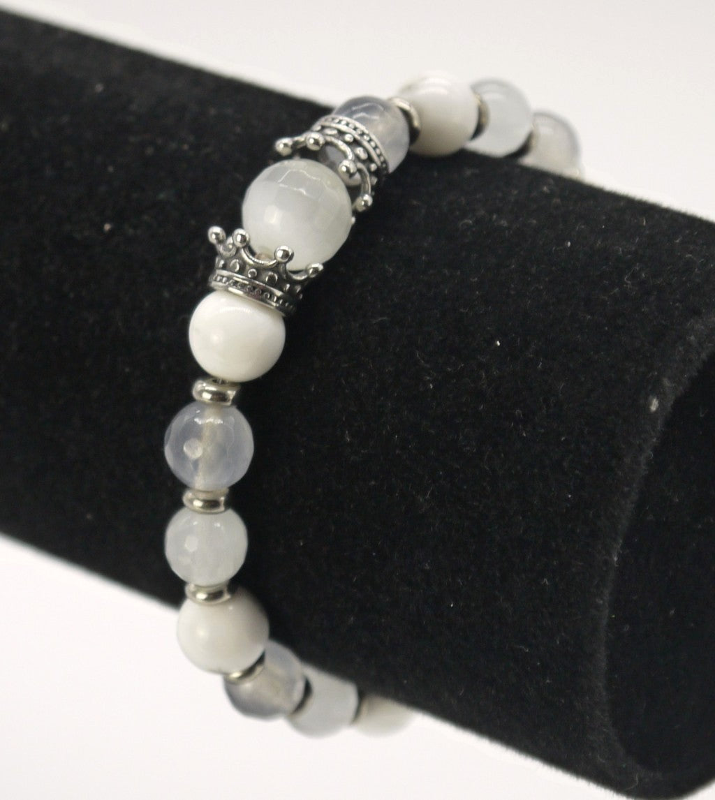 Bracelet Ivan Basile en pierre naturelle - Blanc/Gris - Taille XS
